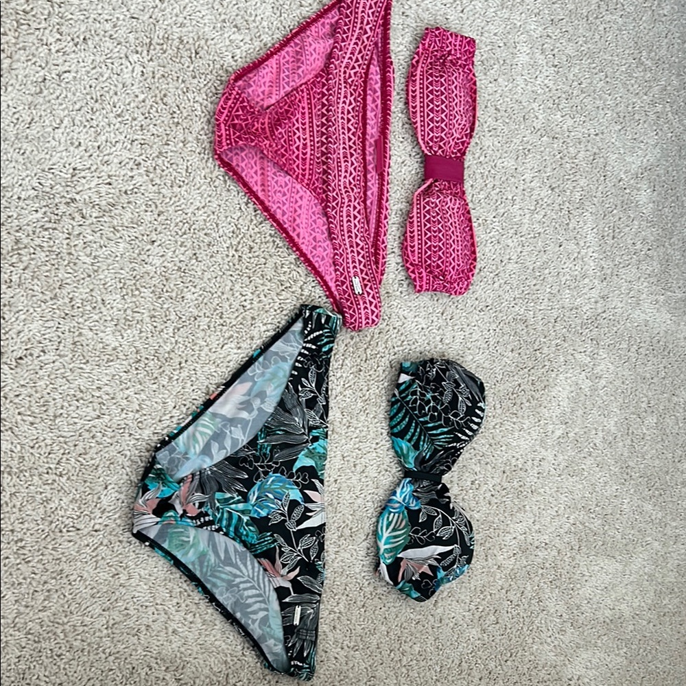 Pink and Tropical Print Bikini Set